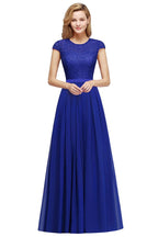 Elegante vestido de noche con mangas cortas y corte en A, vestido de fiesta largo azul marino