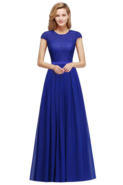 Elegantes A-Linien-Abendkleid mit Flügelärmeln, marineblau, langes Partykleid