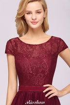 Elegante vestido de noche con mangas cortas y estampado floral, corte en A, con apliques de tul para dama de honor