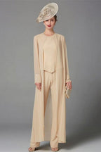 Elegante vestido de madre de la novia color champán, mono de gasa para dama de honor