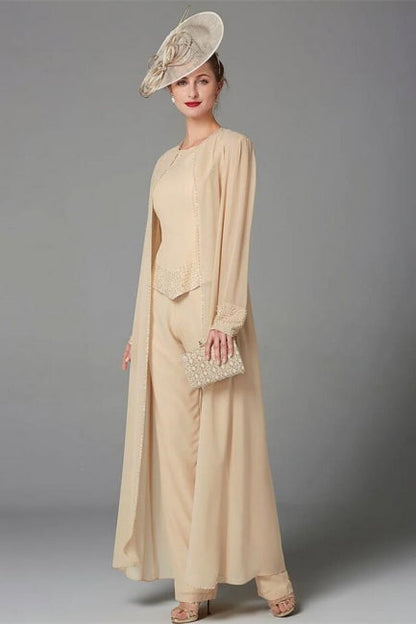 Elegant Champagne Mother Of The Bride Dresses Chiffon Bridesmaid Jumpsuit