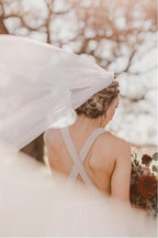 Elegant Criss Cross Deep V-Neck Wedding Dress with Waistband  WD443