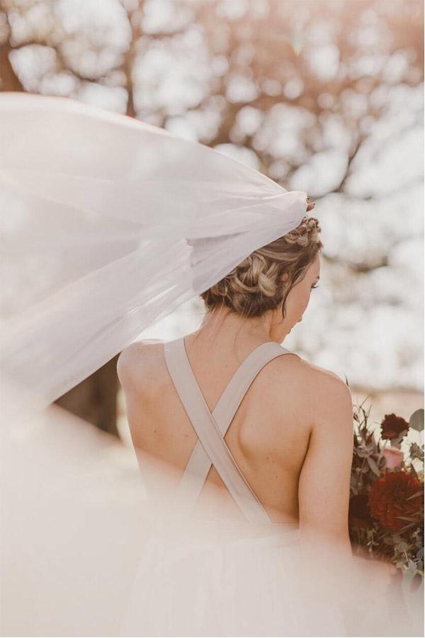 Elegant Criss Cross Deep V-Neck Wedding Dress with Waistband  WD443