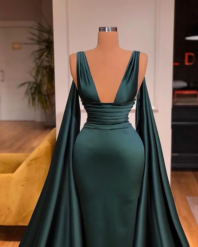 Elegante vestido de fiesta verde oscuro con escote en V, sexy, sin mangas y corte A