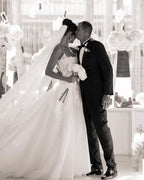 Elegantes vestidos de novia de diseño con apliques de encaje en forma de A