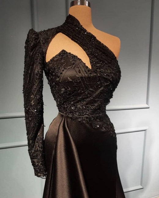 Vestidos de noche elegantes largos negros | Vestidos de fiesta con mangas