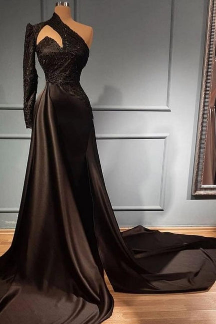 Vestidos de noche elegantes largos negros | Vestidos de fiesta con mangas