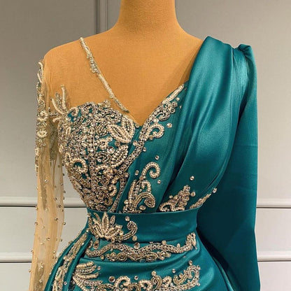 Elegant floor-length evening dress prom dresses with sleeves