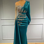 Elegante vestido de noche largo hasta el suelo, vestidos de fiesta con mangas