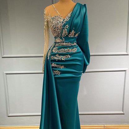 Elegant floor-length evening dress prom dresses with sleeves