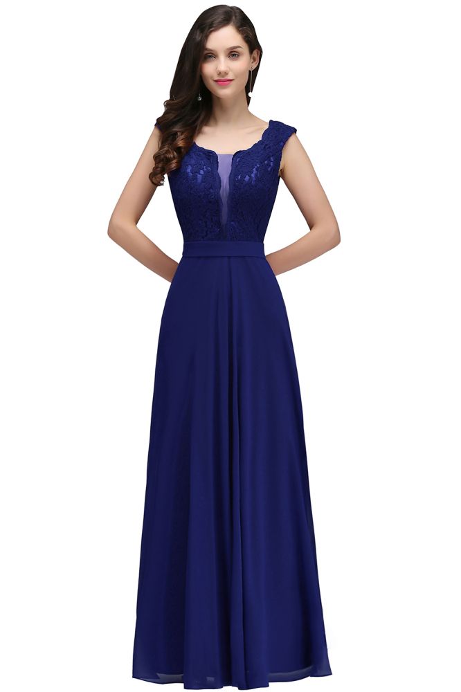 Elegante vestido de fiesta burdeos de corte A con encaje hasta el suelo