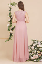 Elegante vestido de fiesta burdeos de corte A con encaje hasta el suelo