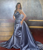 Elegante vestido de fiesta de satén sin mangas, largo hasta el suelo, corte A, con cuentas