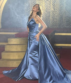 Elegante vestido de fiesta de satén sin mangas, largo hasta el suelo, corte A, con cuentas