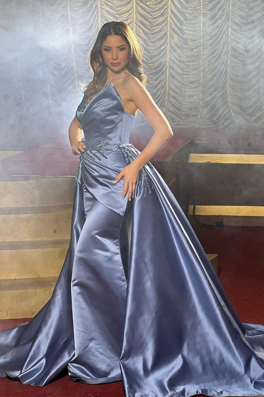 Elegante vestido de fiesta de satén sin mangas, largo hasta el suelo, corte A, con cuentas