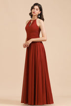 Elegante vestido de dama de honor de gasa con cuello halter, sin mangas, largo hasta el suelo, para fiesta de boda