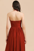 Elegante vestido de dama de honor de gasa con cuello halter, sin mangas, largo hasta el suelo, para fiesta de boda