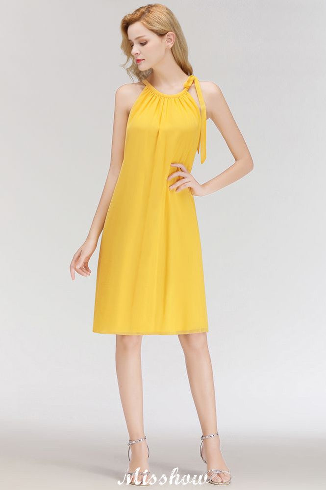 Elegant Halter Simple Sleeveless Evening Dresses Knee Length