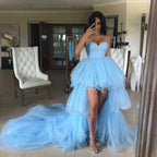 Elegantes vestidos de fiesta formales de graduación de tul con escote en forma de corazón, altos y bajos