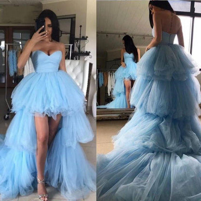 Elegantes vestidos de fiesta formales de graduación de tul con escote en forma de corazón, altos y bajos