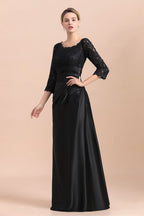 Elegante vestido de novia de satén negro con mangas 3/4 y volantes de encaje, en oferta.