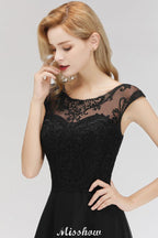 Elegante vestido de dama de honor negro de encaje, sin mangas, largo hasta el suelo, con joya