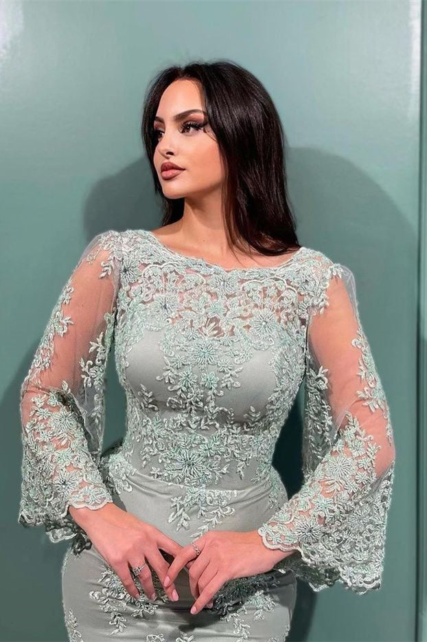 Elegantes vestidos de noche de sirena con encaje y mangas largas