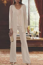 Elegantes trajes de pantalón de encaje para mujer, traje de madre de la novia