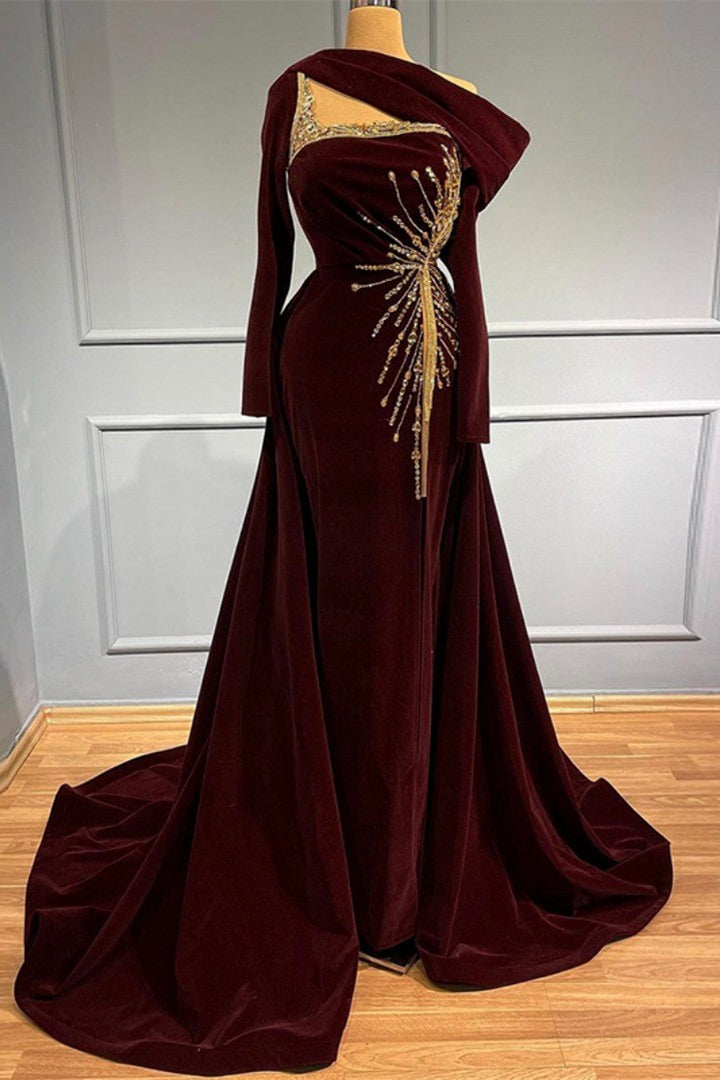 Elegantes langes A-Linien-Ballkleid mit One-Shoulder-Träger und Perlenbesatz
