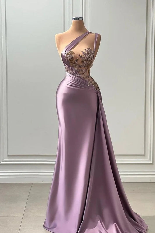 Elegantes langes ärmelloses A-Linien-Ballkleid mit einer Schulter und Applikationen