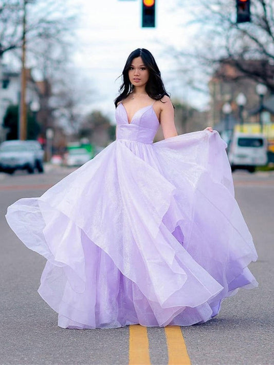 Elegante vestido de graduación largo con escote en V, espalda abierta y corte A
