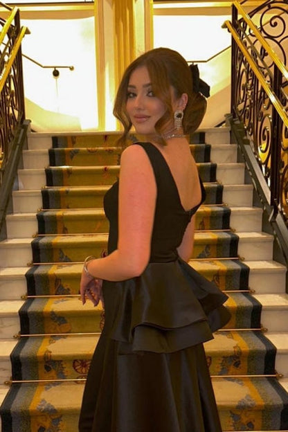 Elegantes vestidos de noche largos negros, vestidos de fiesta sencillos sin mangas