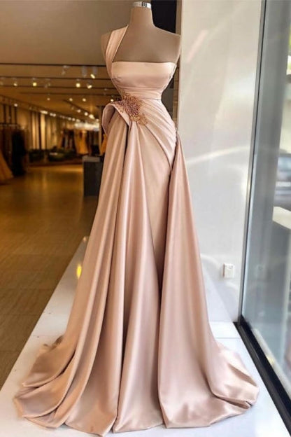 Elegant Long Champagne High Split Prom Dresses