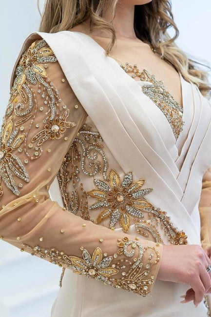Elegante lange Glitzer Perlenbesetzte Meerjungfrau Ballkleider mit langen Ärmeln
