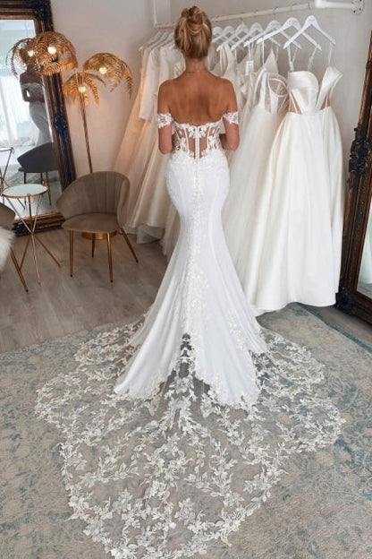 Elegante Lange Meerjungfrau Off-the-Shoulder Brautkleider Mit Spitze