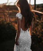 Elegant Long Mermaid Sweetheart Tulle Lace Backless Wedding Dress