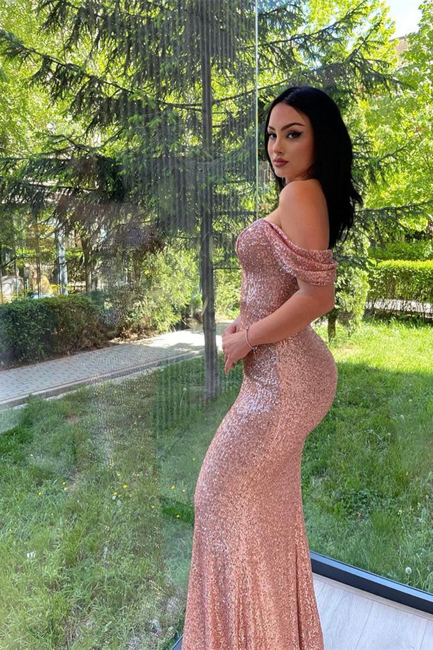 Elegant Long Off-the-shoulder Sequined Mermaid Evening Dresses With Long Sleeves