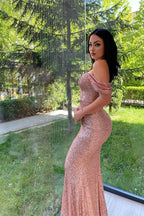 Elegant Long Off-the-shoulder Sequined Mermaid Evening Dresses With Long Sleeves