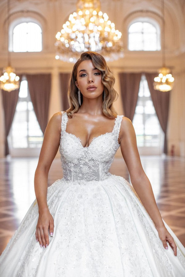Elegant Long Princess A-line Sleeveless Wedding Dresses With Lace