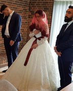 Elegante lange Prinzessin Tüll Spitze Brautkleider mit Ärmeln