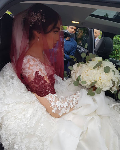 Elegant Long Princess Tulle Lace Wedding Dresses with Sleeves