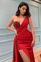 Elegante vestido de noche largo rojo de sirena para fiesta de graduación