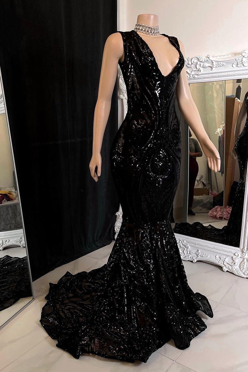 Elegante vestido de fiesta largo rojo de sirena sin mangas con encaje