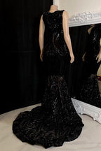 Elegante vestido de fiesta largo rojo de sirena sin mangas con encaje