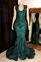 Elegante vestido de fiesta largo rojo de sirena sin mangas con encaje