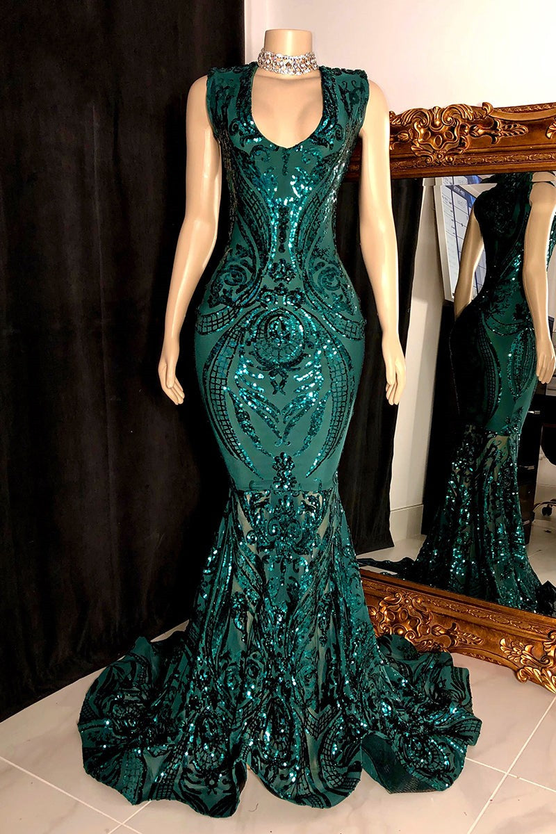 Elegante vestido de fiesta largo rojo de sirena sin mangas con encaje