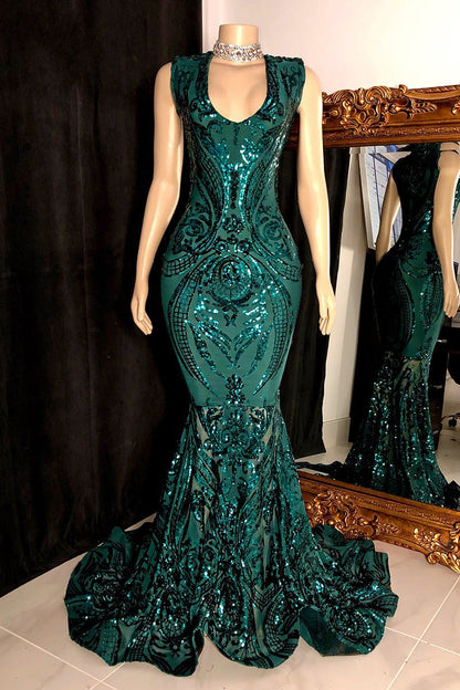 Elegant Long Red Mermaid Sleeveless Prom Dress With Lace