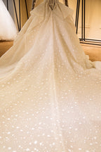 Elegant Long Sleeve Beading Lace-up Tulle Ball Gowns Sparkle Wedding Dress