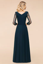 Elegantes Brautjungfernkleid mit langen Ärmeln und Kristallen in A-Linie, Maxi-Formalkleid