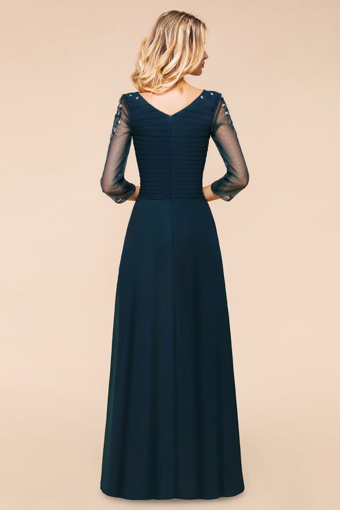 Elegante vestido de dama de honor de manga larga con cristales, corte A, vestido formal maxi